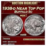 1938-d Buffalo Nickel Near Top Pop 5c ms68 SEGS