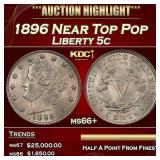 1896 Liberty Nickel Near Top Pop 5c ms66+ SEGS