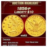 1856-p Gold Liberty Eagle $10 ms62 USCG