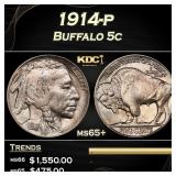 1914-p Buffalo Nickel 5c Grades ms65+