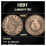 1891 Liberty Nickel 5c ms65+ SEGS