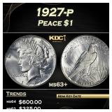 1927-p Peace Dollar $1 Grades ms63+