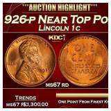 1926-p Lincoln Cent Near Top Pop! 1c ms67 rd SEGS