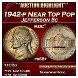 1942-p Proof Jefferson Nickel Near Top Pop 5c pr68