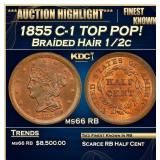 1855 Braided Hair Half Cent C-1 TOP POP! 1/2c ms66