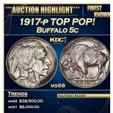 1917-p Buffalo Nickel TOP POP! 5c ms68 SEGS
