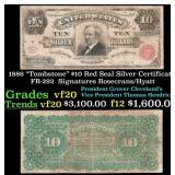 1886 $10 Red Seal Silver Certificate "Tombstone" F