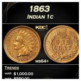 1863 Indian Cent 1c Grades ms64+