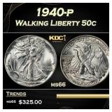 1940-p Walking Liberty Half Dollar 50c Grades ms66
