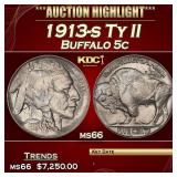 1913-s Ty II Buffalo Nickel 5c ms66 SEGS