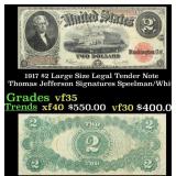 1917 $2 Large Size Legal Tender Note Thomas Jeffer