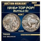 1916-p Buffalo Nickel TOP POP! 5c ms68 SEGS
