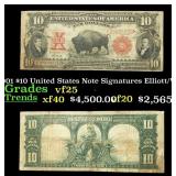 1901 $10 United States Note Grades vf+ Signatures
