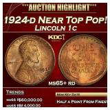 1924-d Lincoln Cent Near Top Pop! 1c ms65+ rd SEGS