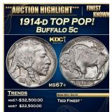 1914-d Buffalo Nickel TOP POP! 5c ms67+ SEGS