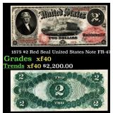 1875 $2 Red Seal United States Note Grades xf FR-4
