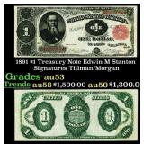 1891 $1 Treasury Note Edwin M Stanton Grades Selec