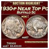 1930-p Buffalo Nickel Near Top Pop 5c ms67 SEGS