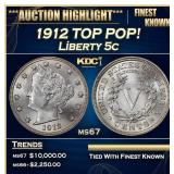 1912 Liberty Nickel TOP POP! 5c ms67 SEGS