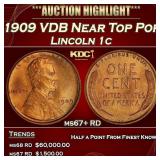 1909 VDB Lincoln Cent Near Top Pop 1c ms67+ RD SEG