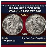 1946-p Walking Liberty Half Dollar Near Top Pop 50