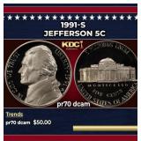 1991-s Proof Jefferson Nickel 5c pr70 dcam SEGS
