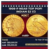 1908-p Gold Indian Quarter Eagle Near Top Pop! $2