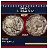 1938-d Buffalo Nickel 5c ms67 SEGS