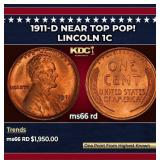 1911-d Lincoln Cent Near Top Pop! 1c ms66 rd SEGS