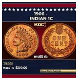 1906 Indian Cent . 1c Grades ms65 rb