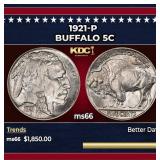 1921-p Buffalo Nickel 5c ms66 SEGS