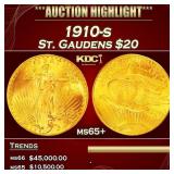1910-s Gold St. Gaudens Double Eagle $20 ms65+ SEG