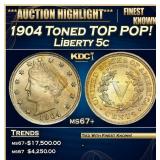 1904 Liberty Nickel Toned TOP POP! 5c ms67+ SEGS