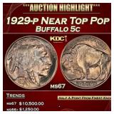 1929-p Buffalo Nickel Near Top Pop 5c ms67 SEGS