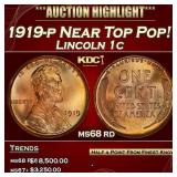 1919-p Lincoln Cent Near Top Pop! 1c ms68 rd SEGS