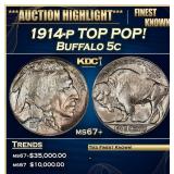 1914-p Buffalo Nickel TOP POP! 5c ms67+ SEGS