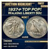 1937-p Walking Liberty Half Dollar TOP POP! 50c ms
