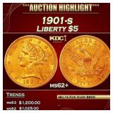 1901-s Gold Liberty Half Eagle $5 ms62+ USCG
