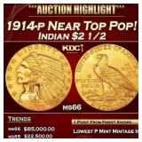 1914-p Gold Indian Quarter Eagle Near Top Pop! $2