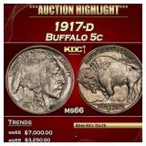 1917-d Buffalo Nickel 5c ms66 SEGS