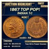 1867 Indian Cent TOP POP! 1c ms66+ RB SEGS