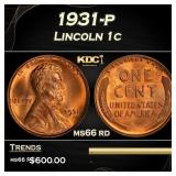 1931-p Lincoln Cent 1c Grades ms66 rd