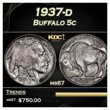 1937-d Buffalo Nickel 5c ms67 SEGS