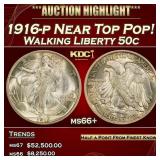 1916-p Walking Liberty Half Dollar Near Top Pop! 5