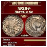 1928-p Buffalo Nickel 5c ms66+ SEGS
