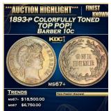 1893-p Barber Dime Colorfully Toned TOP POP! 10c m
