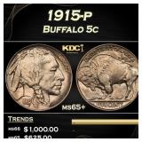 1915-p Buffalo Nickel 5c Grades ms65+
