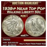 1938-p Walking Liberty Half Dollar Near Top Pop 50
