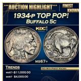 1934-p Buffalo Nickel TOP POP! 5c ms67+ SEGS