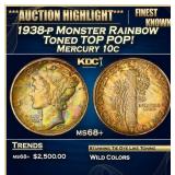 1938-p Mercury Dime Monster Rainbow Toned TOP POP!